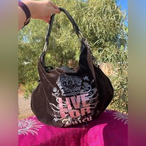 Vintage Juicy Couture Live For Juicy Black Velour Hobo Bag Y2K BarbieCore